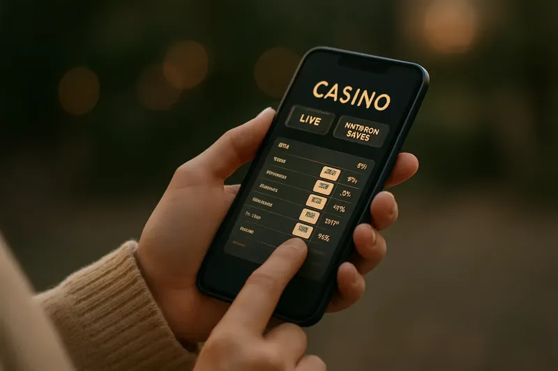 Hands holding smartphone with mobile casino interface and live match odds