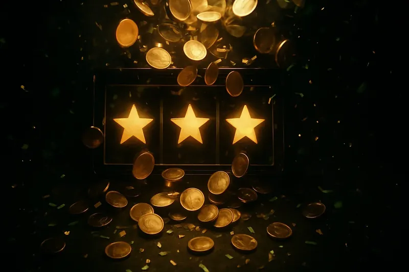 Golden coins raining over winning slot screen in premium casino